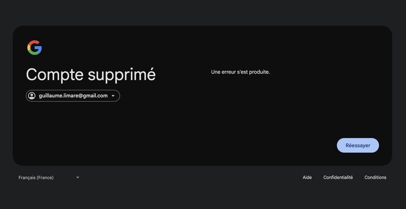 Compte Google supprimé